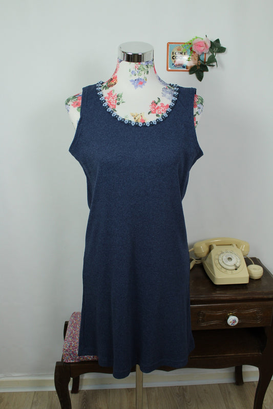 🌸🍒Robe vintage 90's côtelée Lafayette collection - broderie florale à l'encolure - Taille 38/40🍒🌸