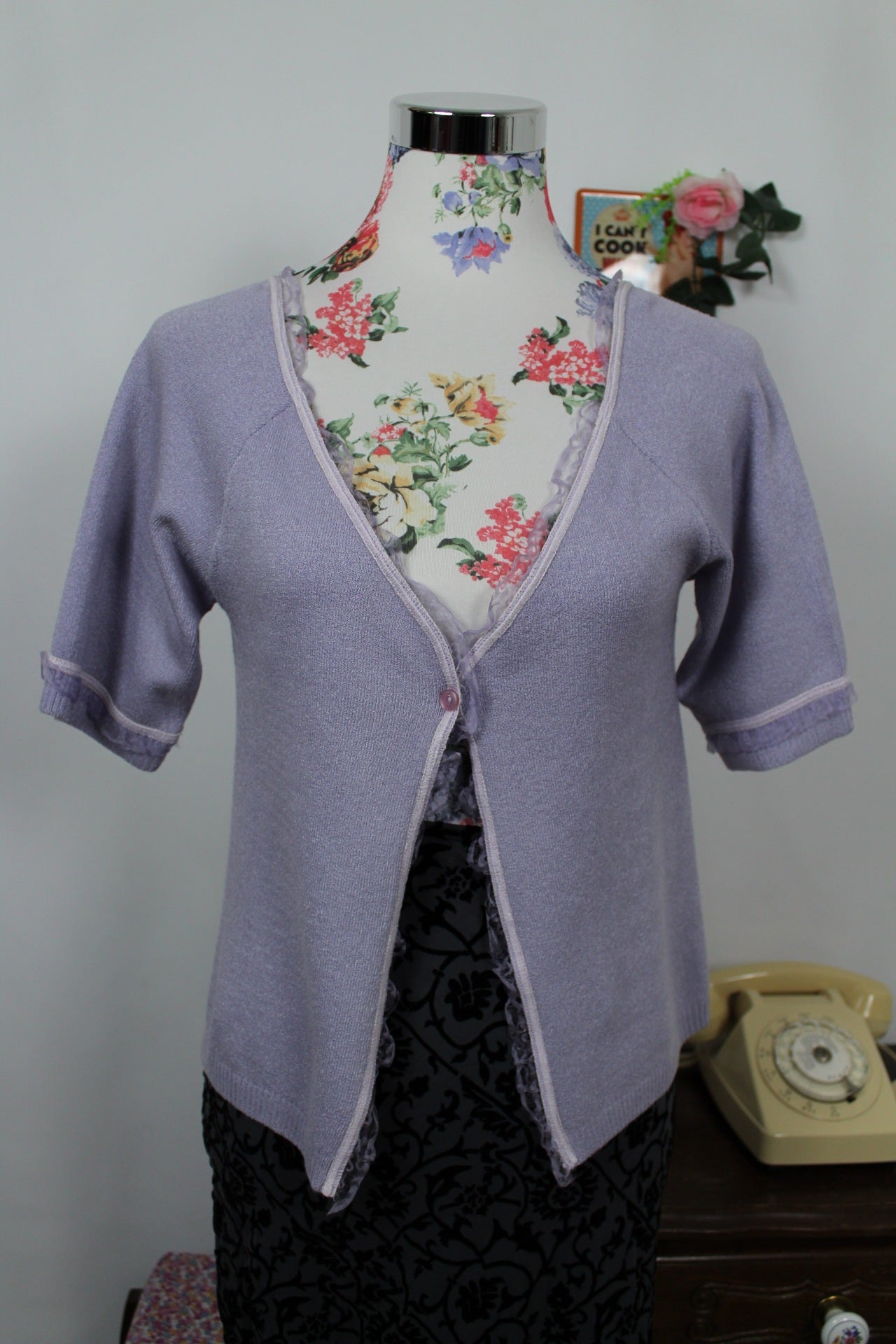 🍒🌸Cardigan Y2k 2000s Morgan - lilas à volants romantiques - Taille 36🌸🍒