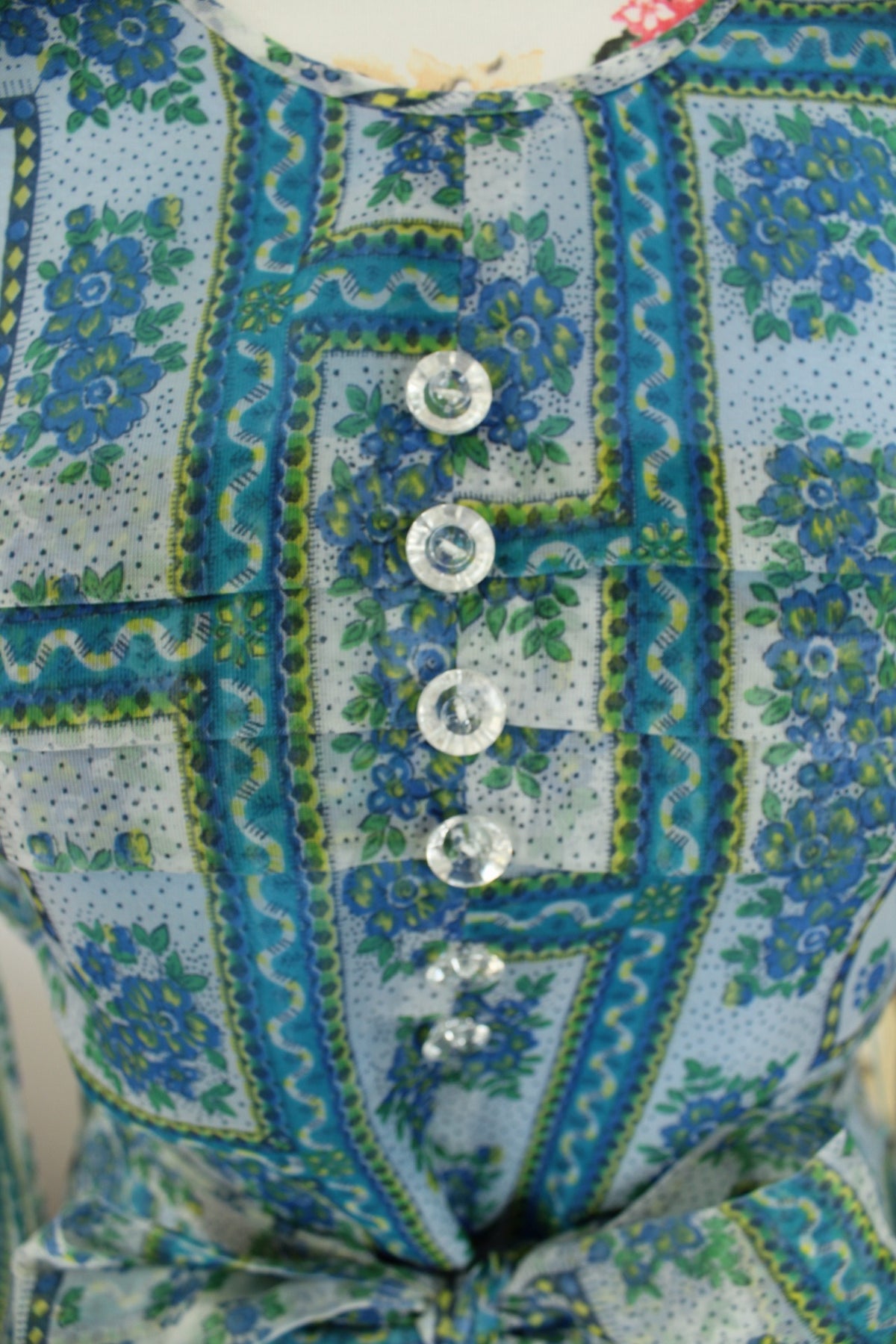 Robe midi vintage années 70 - bohème fleurie manches transparentes - Taille 38