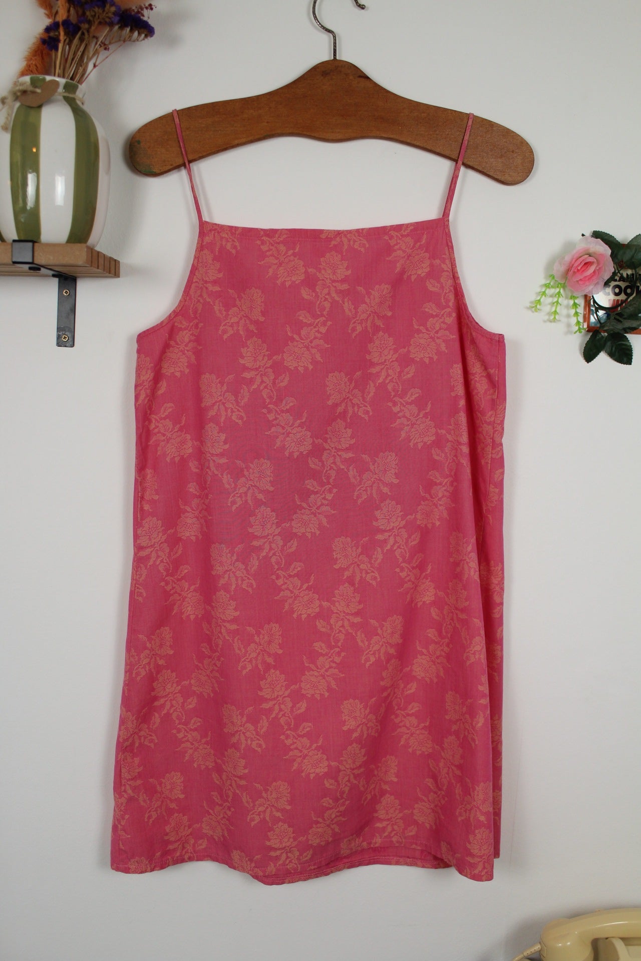 🌸🍒Robe vintage 90's Etam rose bonbon & fleurs en relief - 100% coton - Taille 38🍒🌸