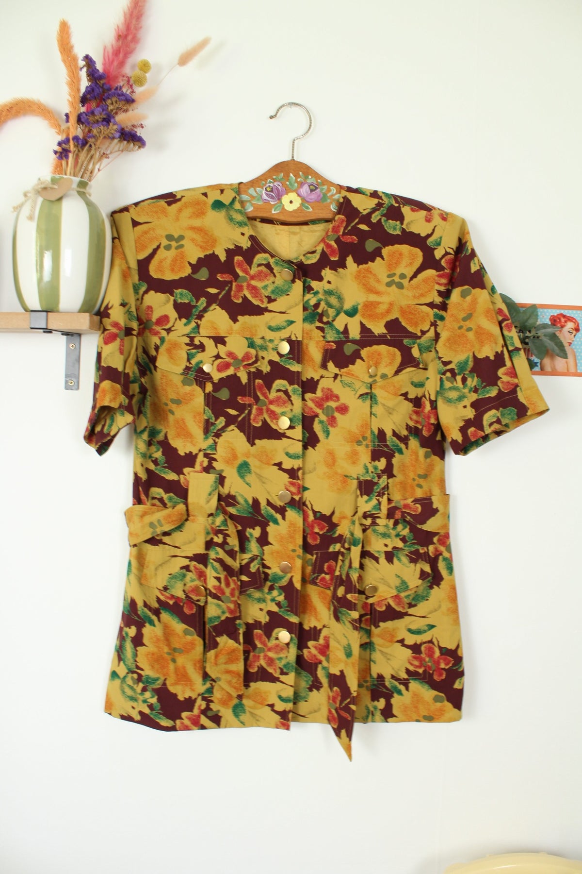 Blouse veste vintage années 80 fleurs d'automne - Betty Barclay Taille 40