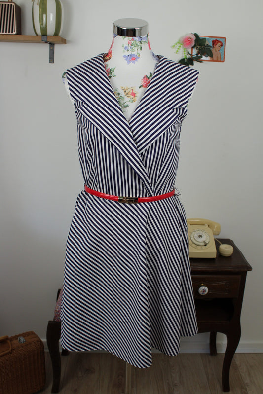 Robe Navy vintage années 90 rayée en coton style pin-up/rockabilly - Taille 38