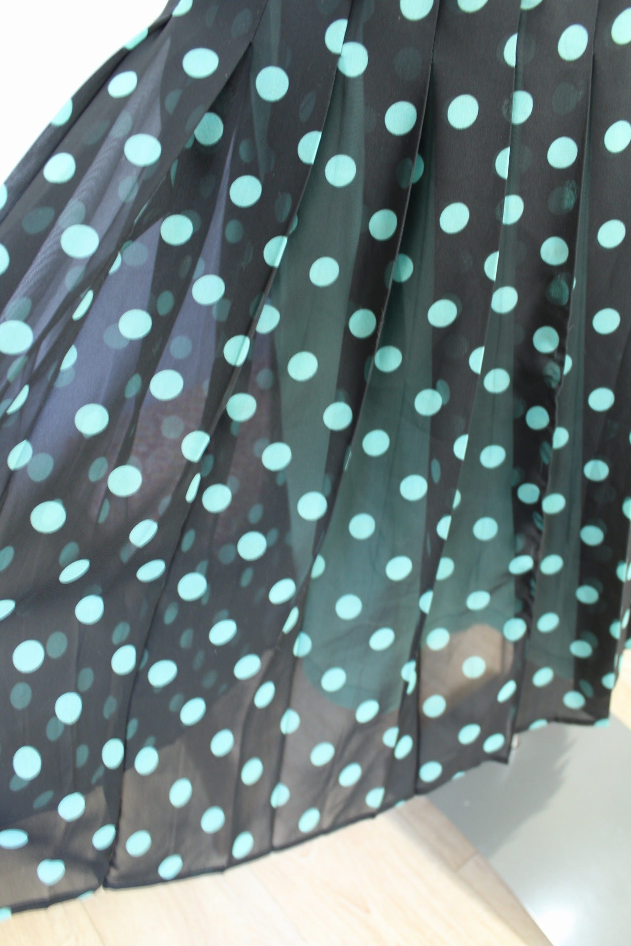 🌸🍒Jupe plissée vintage 80's à pois turquoise - inspiration pin-up 50's - Taille 44🍒🌸
