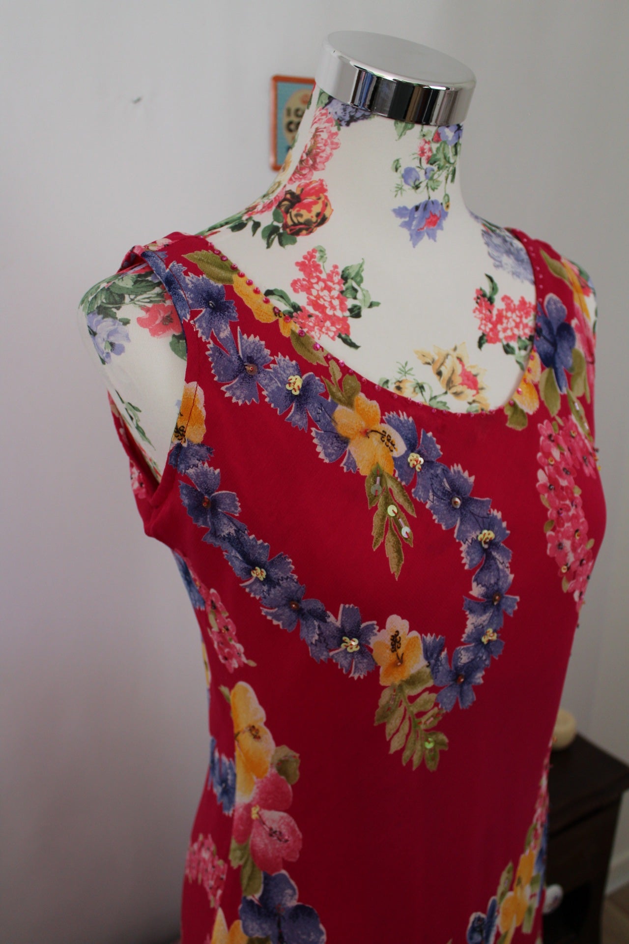 🌸🍒Robe vintage 90's inspirations fleurs tropicales et rose pep's - Taille 36/38🍒🌸