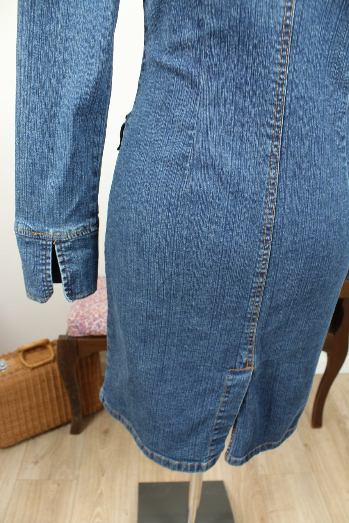 Robe vintage années 90 en jean & laçage marron - Taille 36