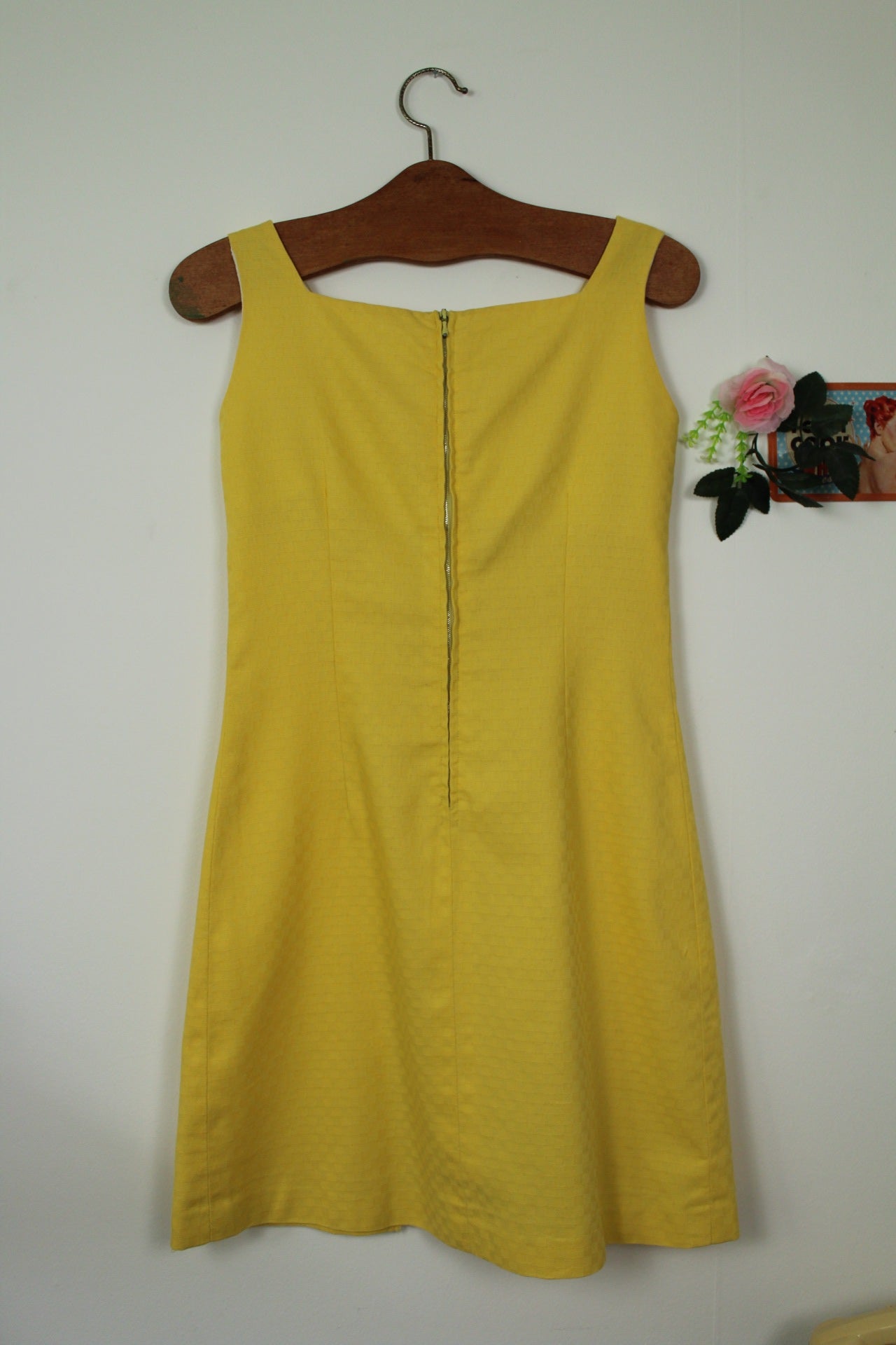 🌸🍒Robe vintage 60's jaune soleil carreaux tissés - Taille 34/36🍒🌸