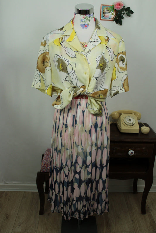 🌸🍒Chemise jaune pastel vintage 90's fleurs abstraites - Taille 44/46🍒🌸