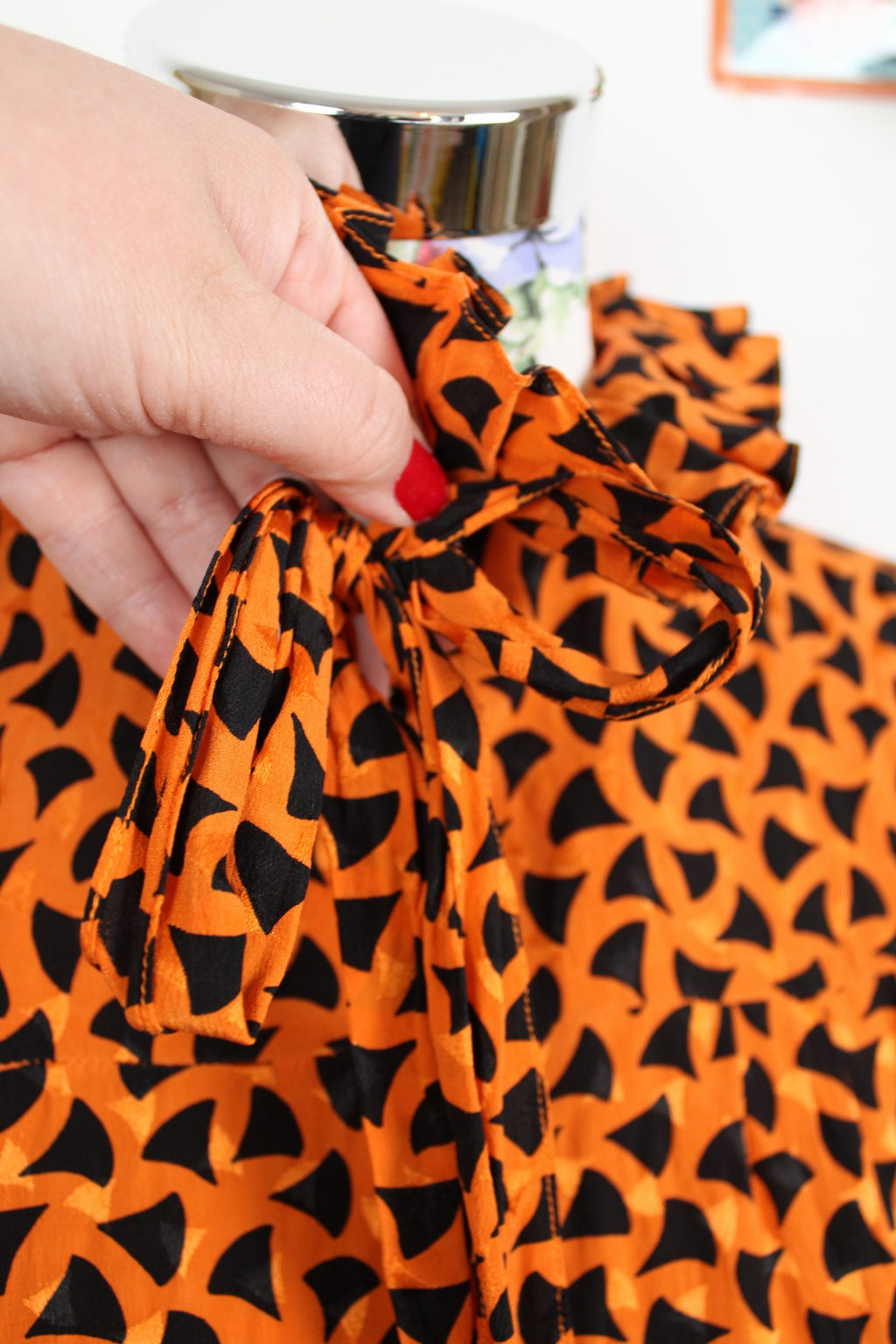 🌸Robe longue vintage 100% soie 70s - orange vif 🍒