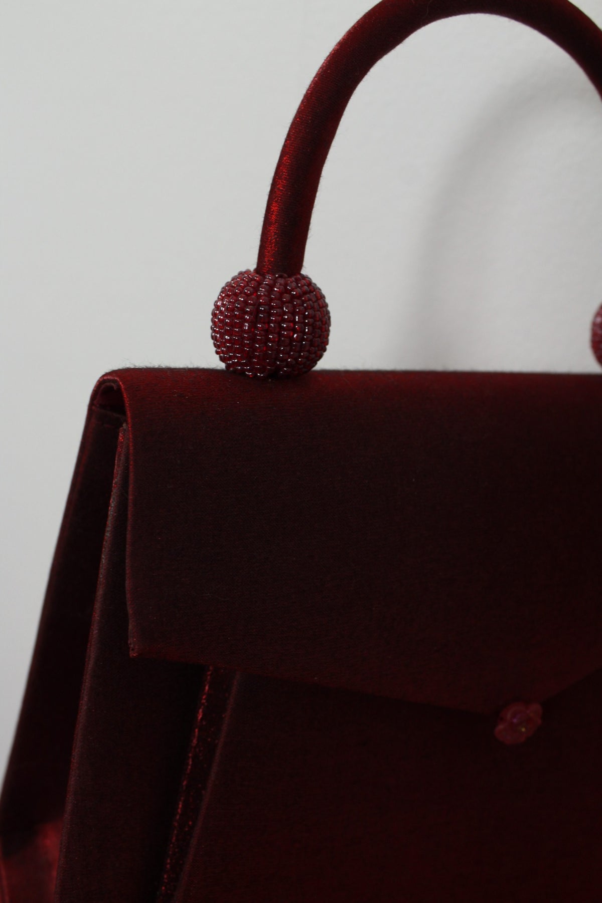 🌸🍒Sac rétro pin-up/rockabilly bordeaux satiné & perles🍒🌸