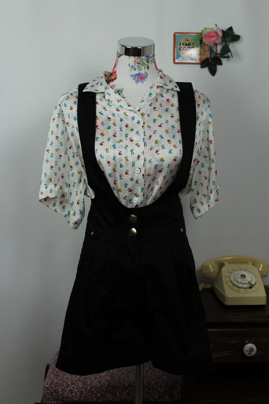 🌸🍒Short salopette vintage 90's début 2000 noir satiné "Fionella" - Taille 36🍒🌸
