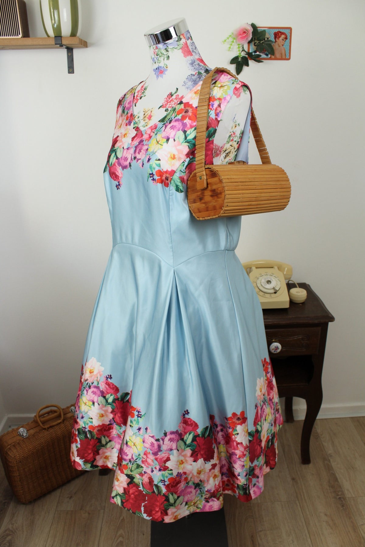 🌸🍒Sac vintage années 60/70 en lames de bois/bambou vernies esprit bohème🍒🌸