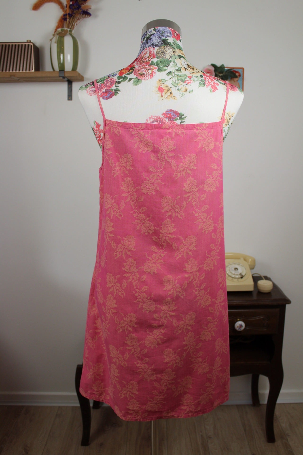 🌸🍒Robe vintage 90's Etam rose bonbon & fleurs en relief - 100% coton - Taille 38🍒🌸