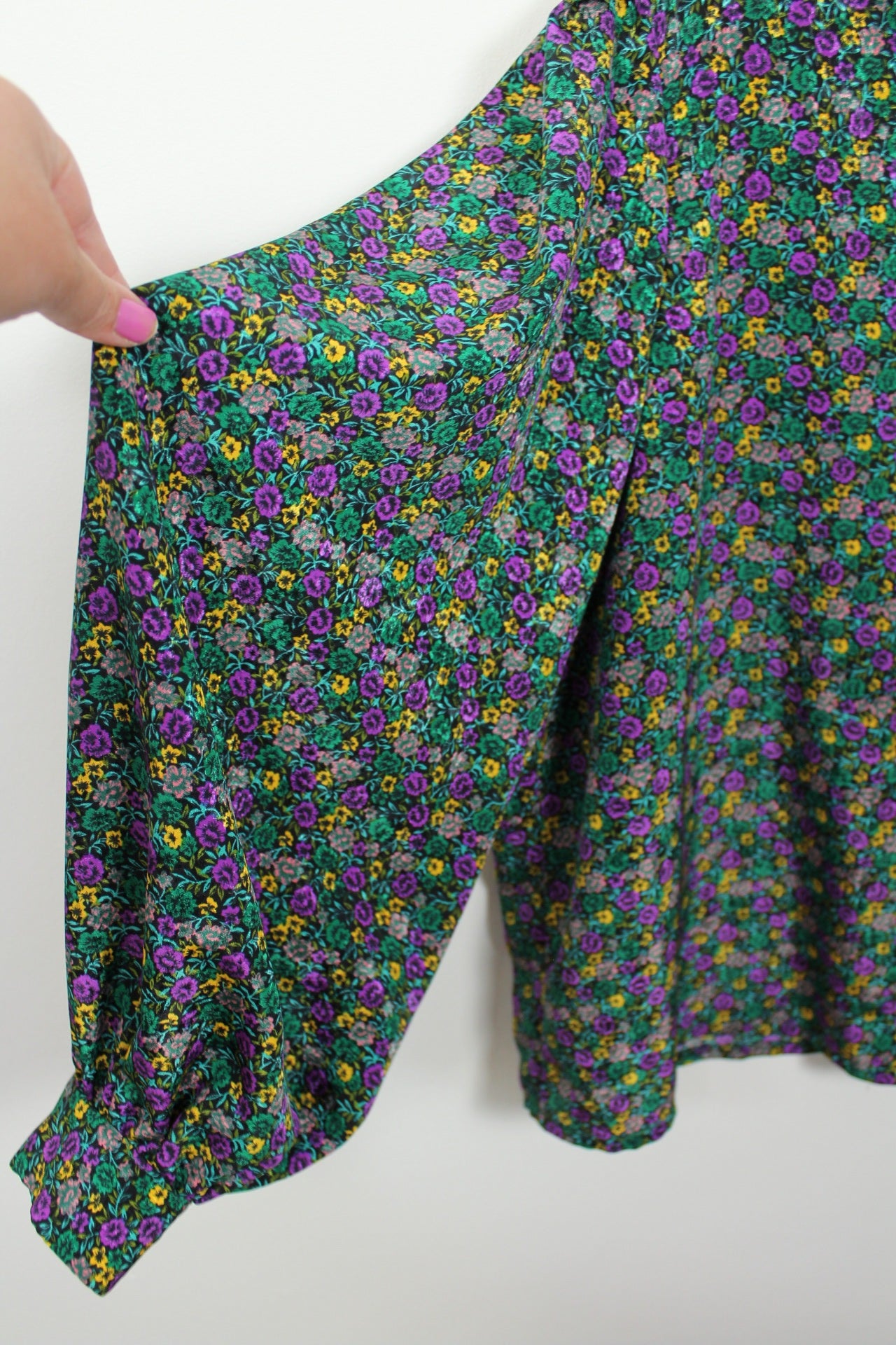 🌸🍒Blouse vintage 80/90s fait main fleurie - manches bouffantes & boutons nacrés - Taille 46/48🍒🌸