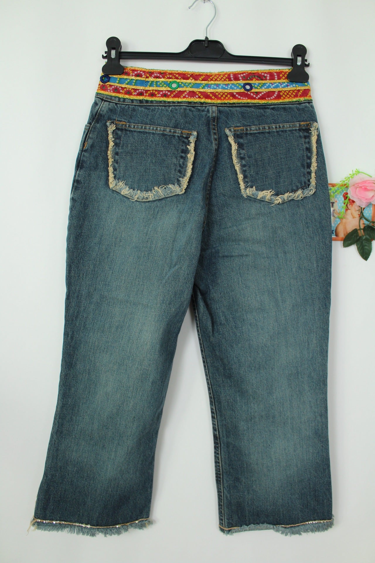 🍒🌸Pantacourt denim Kookaï 2000's/Y2k boho - brodé façon miroirs - Taille 38🌸🍒