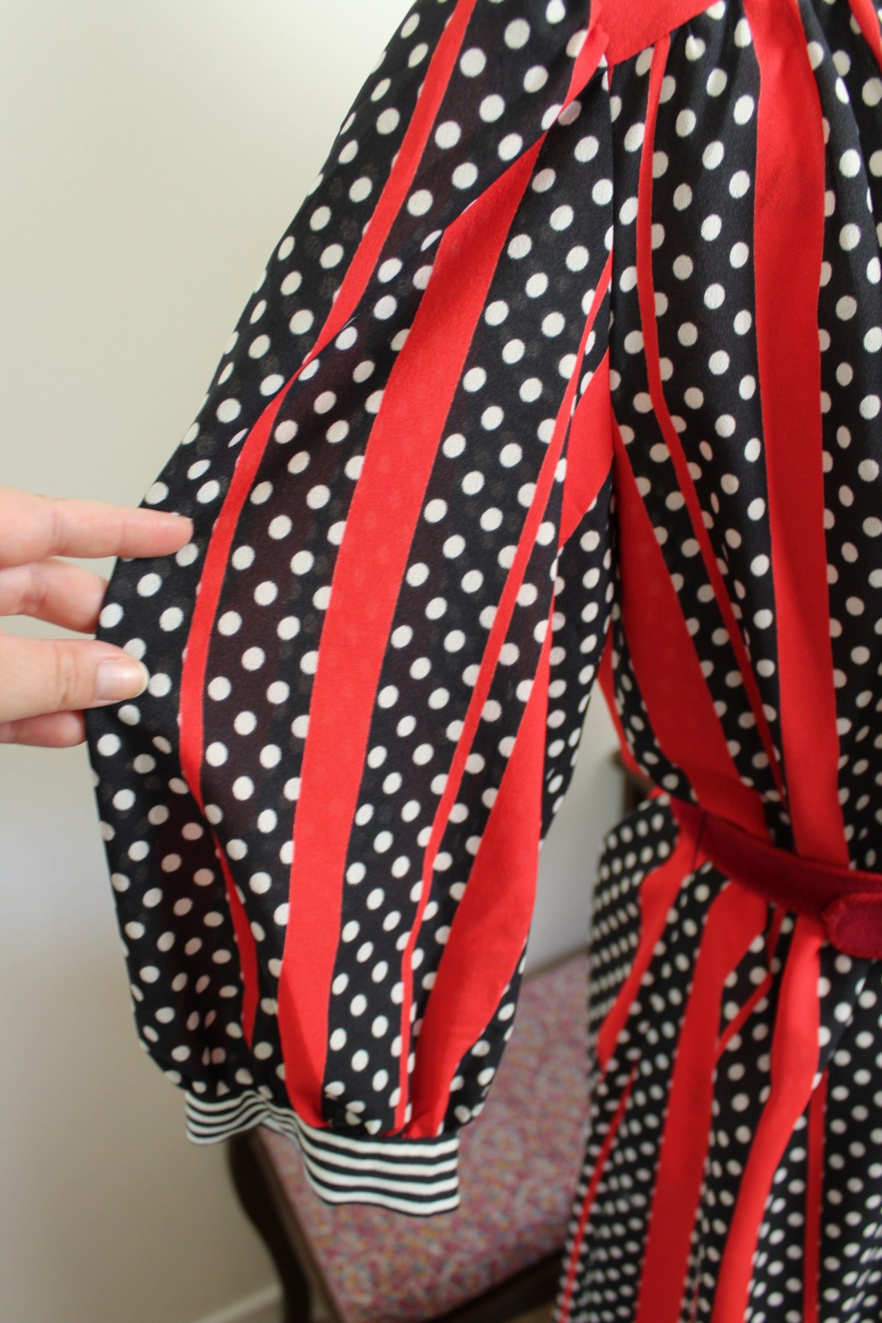 🌸🍒Robe vintage 70/80's pin-up/rockabilly pois & rayures boutonnée - Taille 42/44🍒🌸