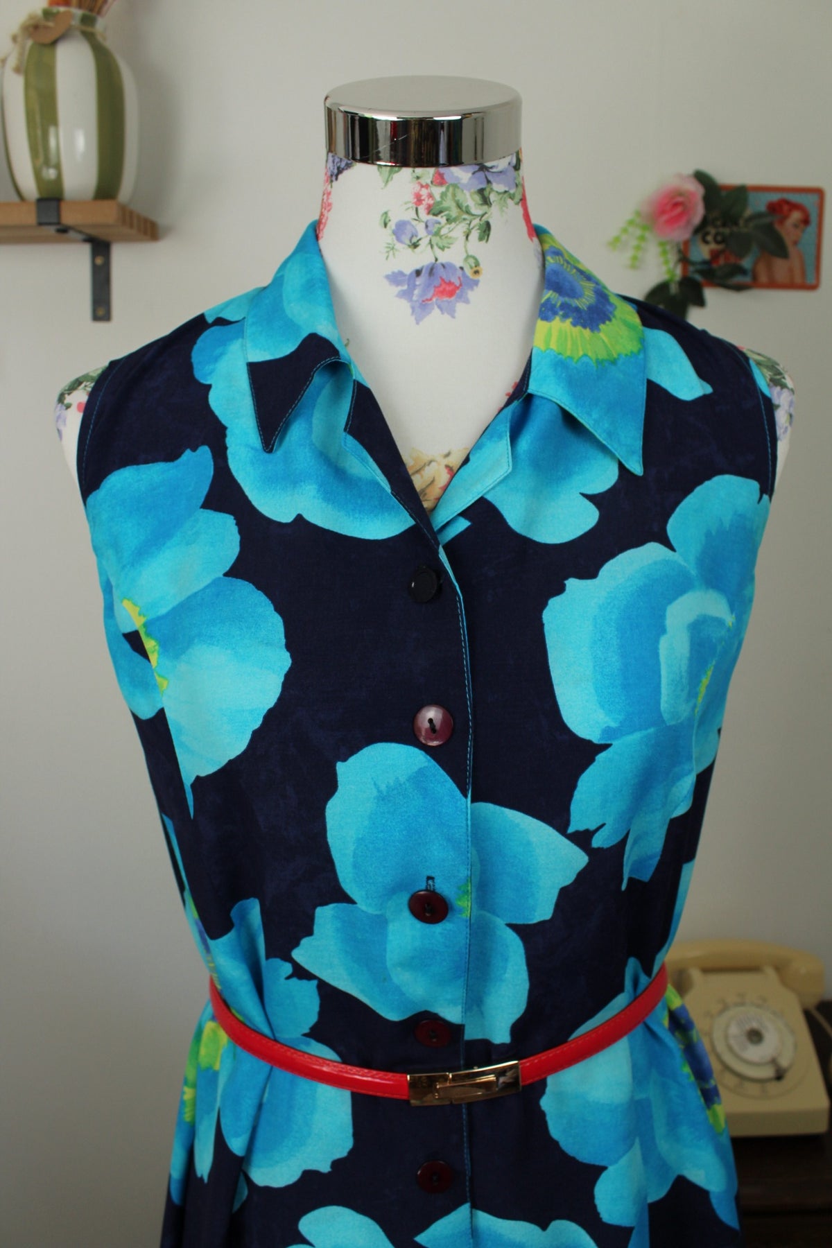 🌸🍒Robe chemise vintage années 90 fleurs XXL bleu ciel pep's - Taille 36🍒🌸