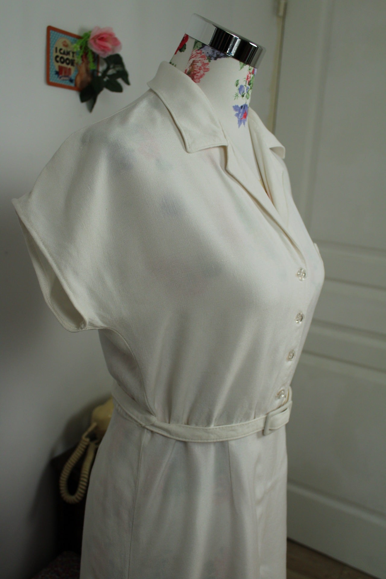 🌸🍒Robe blanche vintage 90's lin & viscose - palmier brodé - Taille 38🍒🌸