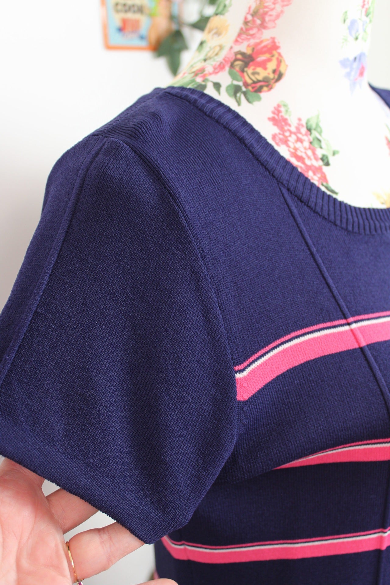 🌸🍒Haut Y2k 2000s marine & rayures rose vif - Taille 38/40🍒🌸