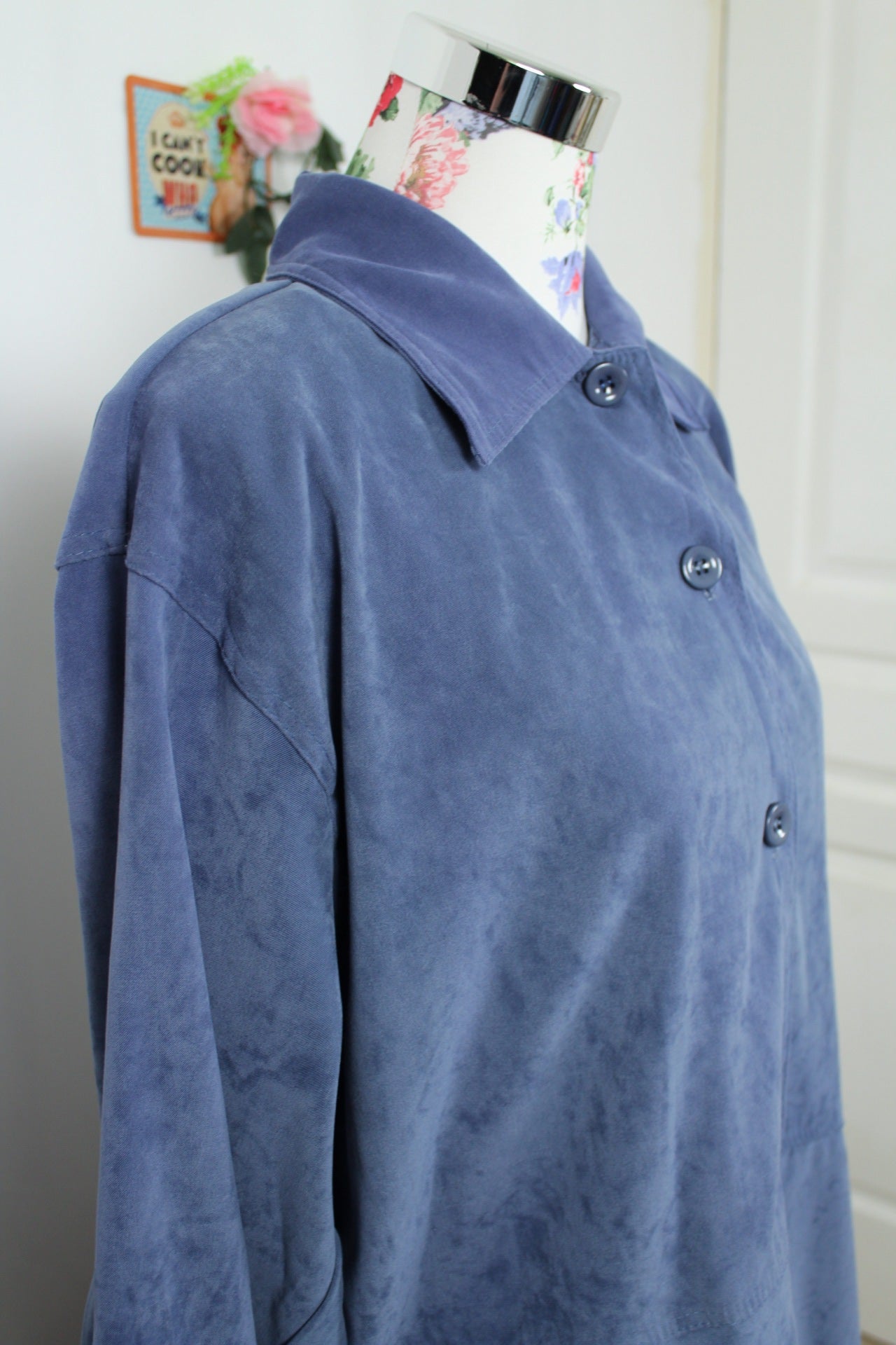 🌸🍒Veste bleue vintage 80/90s effet daim - col chemise - Taille 40/42🍒🌸
