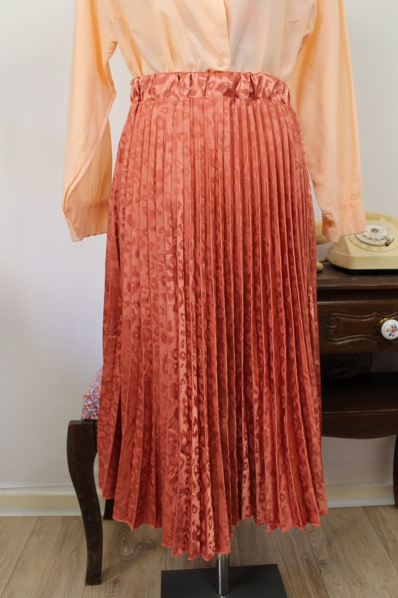 🌸🍒Jupe léopard vintage 90's plissée made in Italy - terracotta & satinée - Taille 36/38🍒🌸🌸