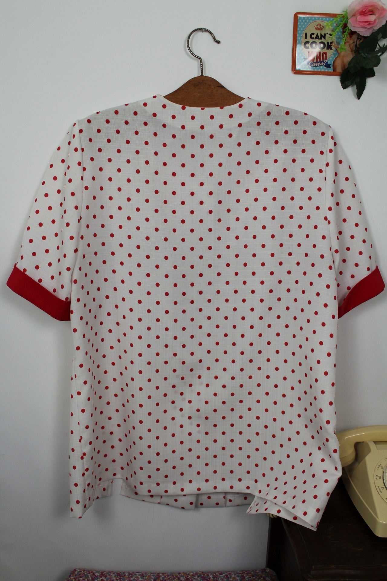 🌸🍒Blouse vintage 80's esprit tailleur pin-up rockabilly - pois & boutons bijoux - Taille 44🍒🌸