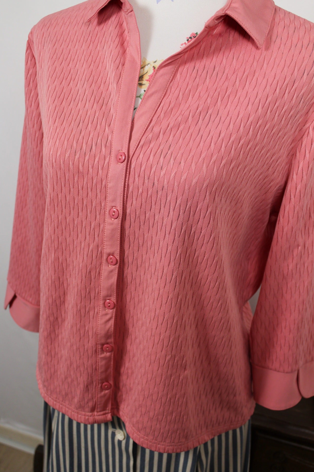 🍒🌸Blouse vintage 90's col chemisier - rose romantique texturé Damart - Taille 38/40🌸🍒