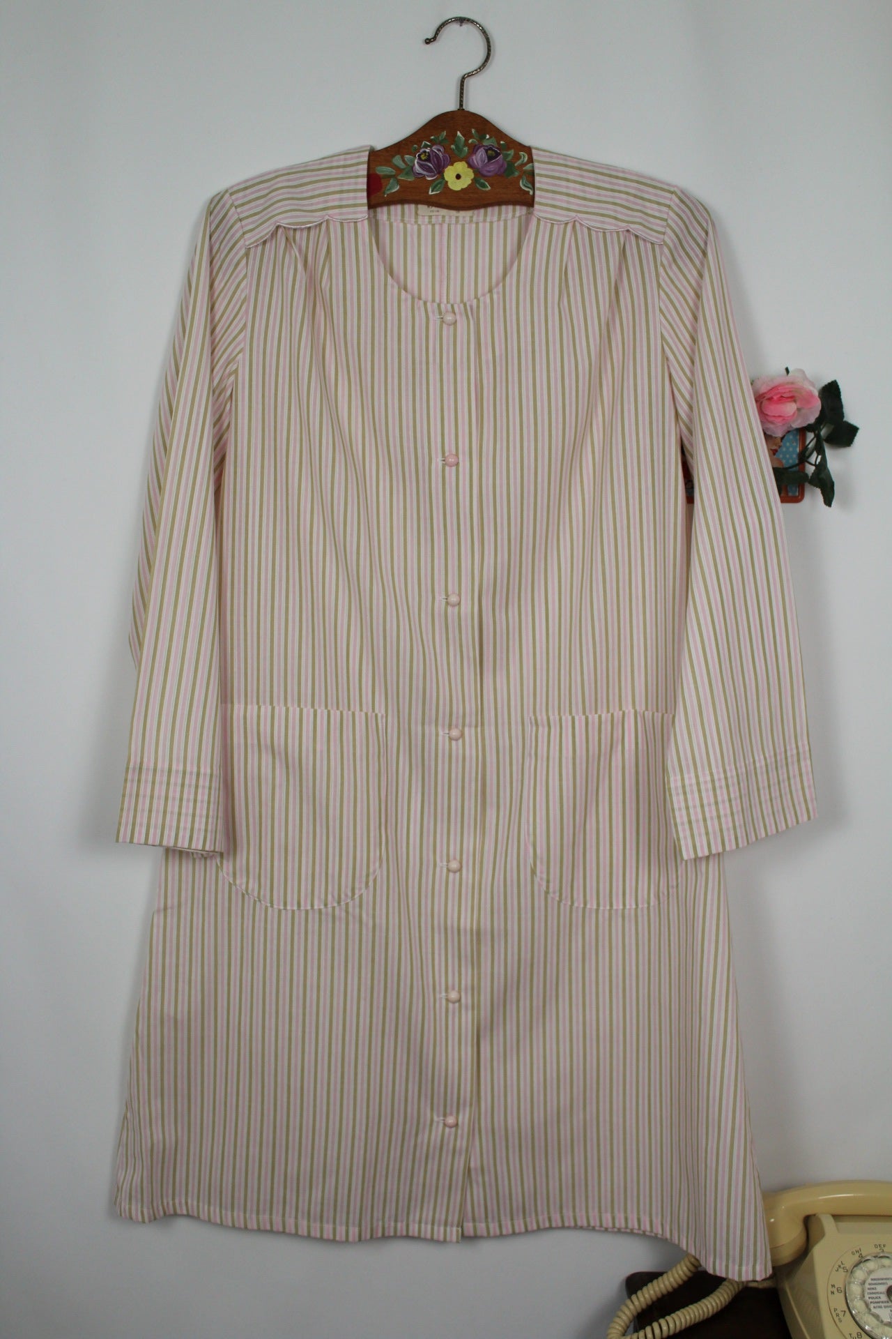🌸🍒Robe d'intérieur vintage 70's cocooning rayée Magaline - Taille 38 🍒🌸