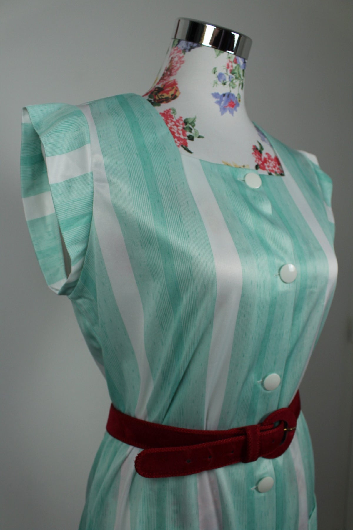 Robe vintage années 90/90 rayée vert menthe - pin-up/rockabilly Taille 40/42