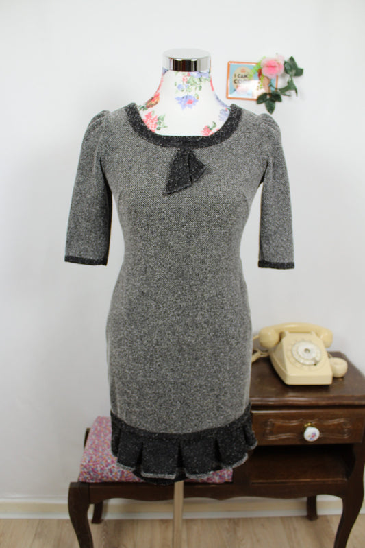 🍒🌸Robe d'hiver Bullhead Black style rétro chic - volants & col lavallière - Taille 36🌸🍒