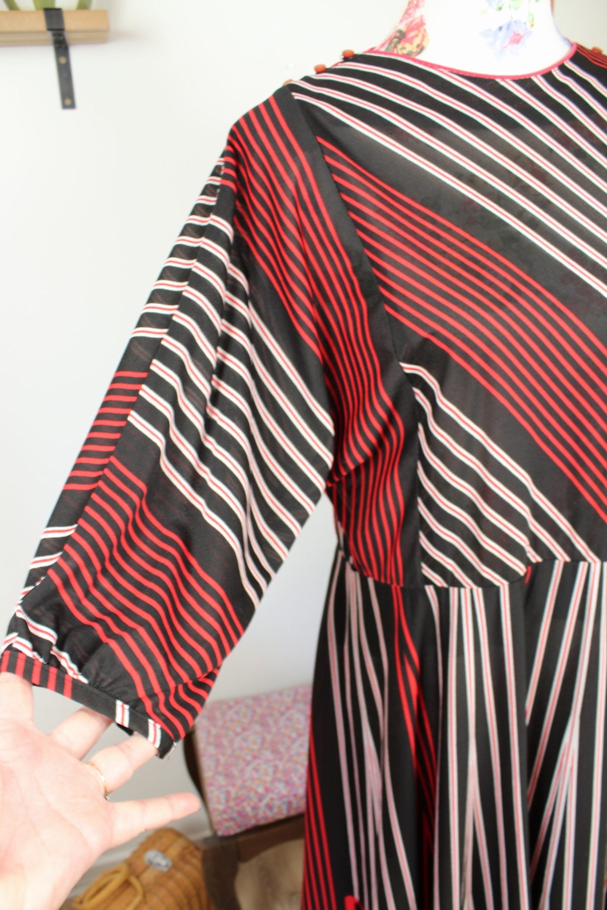 Robe vintage années 70 manches longues rayée automne chic - Taille 40/42