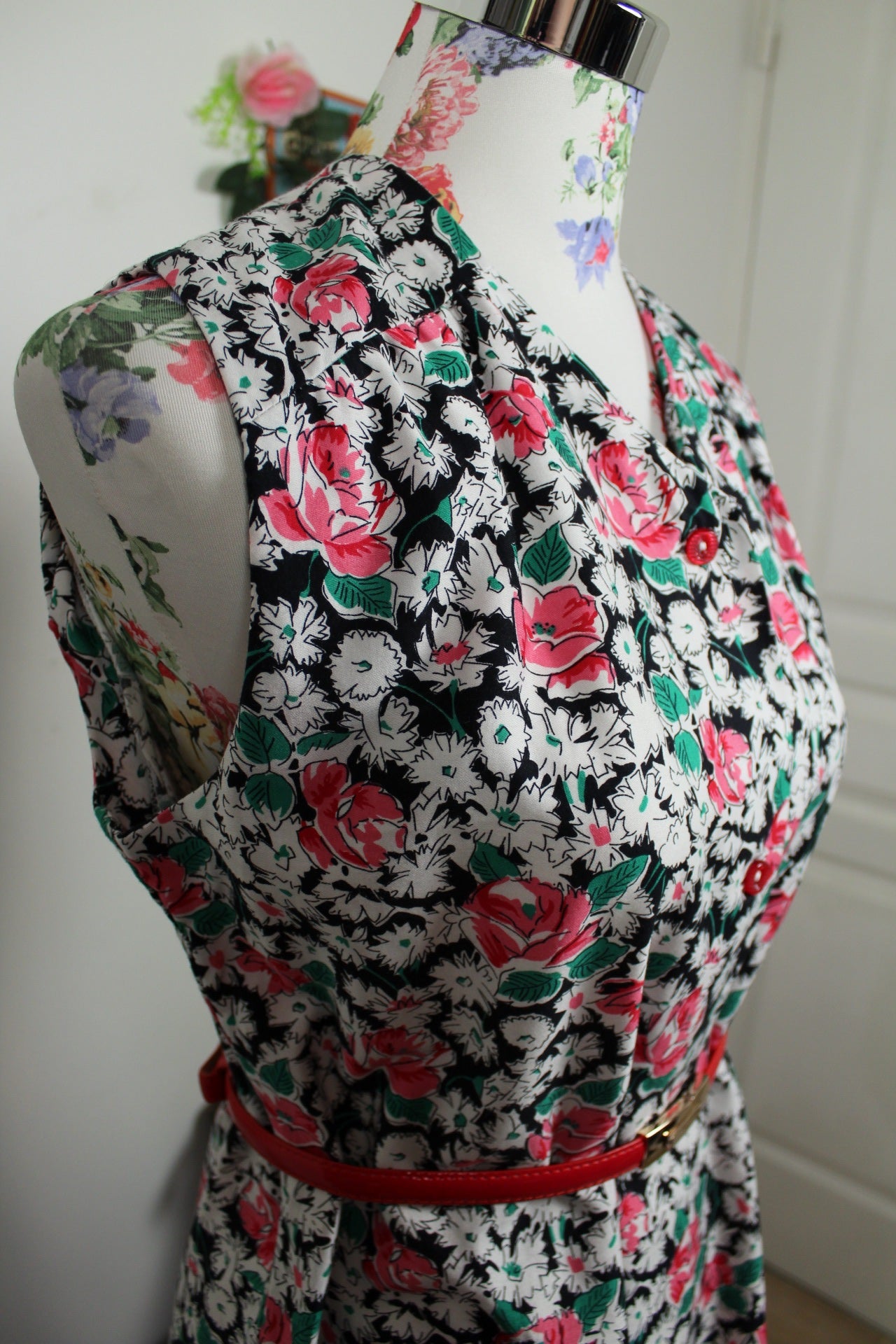 🌸🍒Robe vintage 80's printanière fleurie romantique - Taille 40🍒🌸
