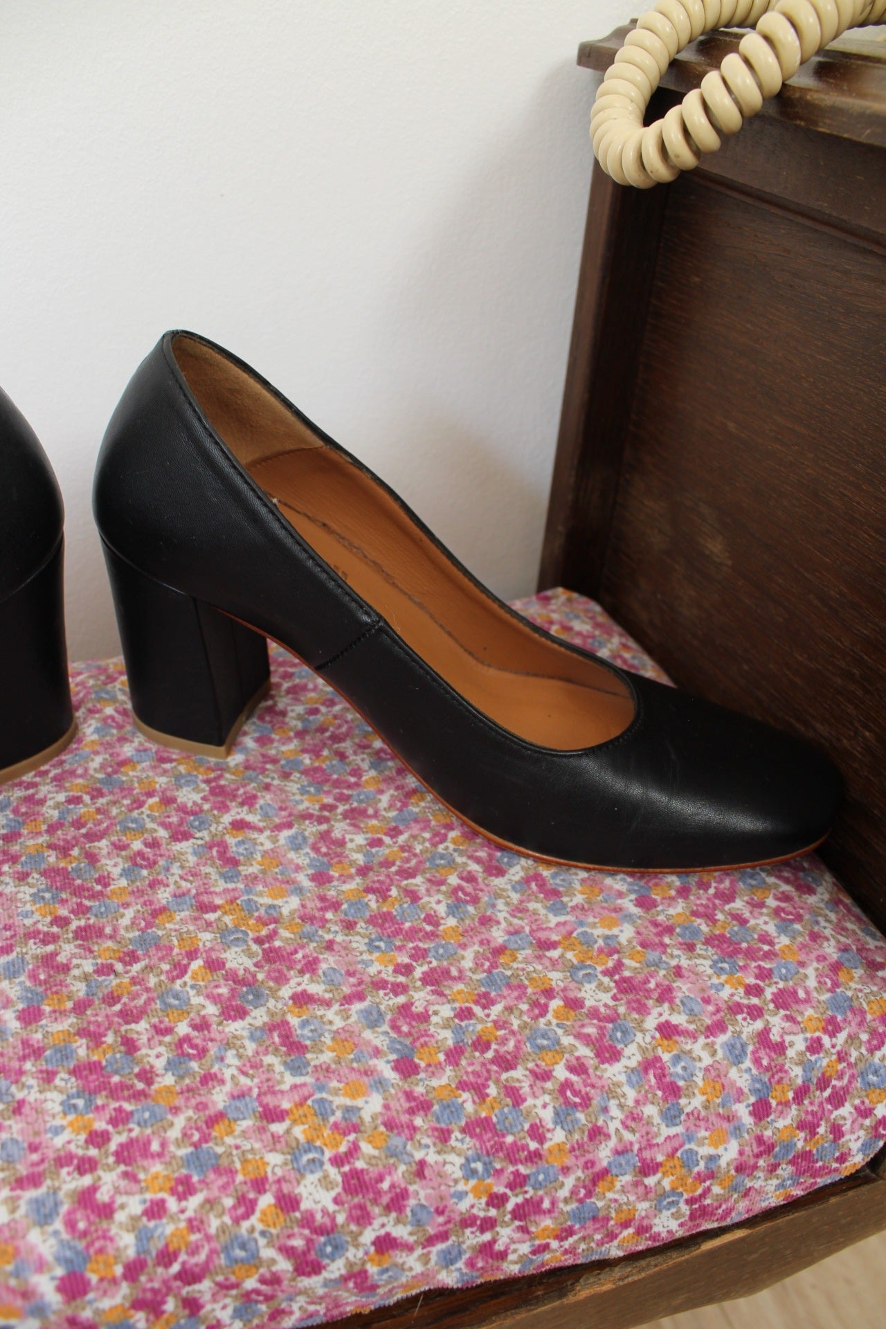 🌸🍒Escarpins rétro Les Fées de Bengale tout cuir & talon large - pointure 39🍒🌸