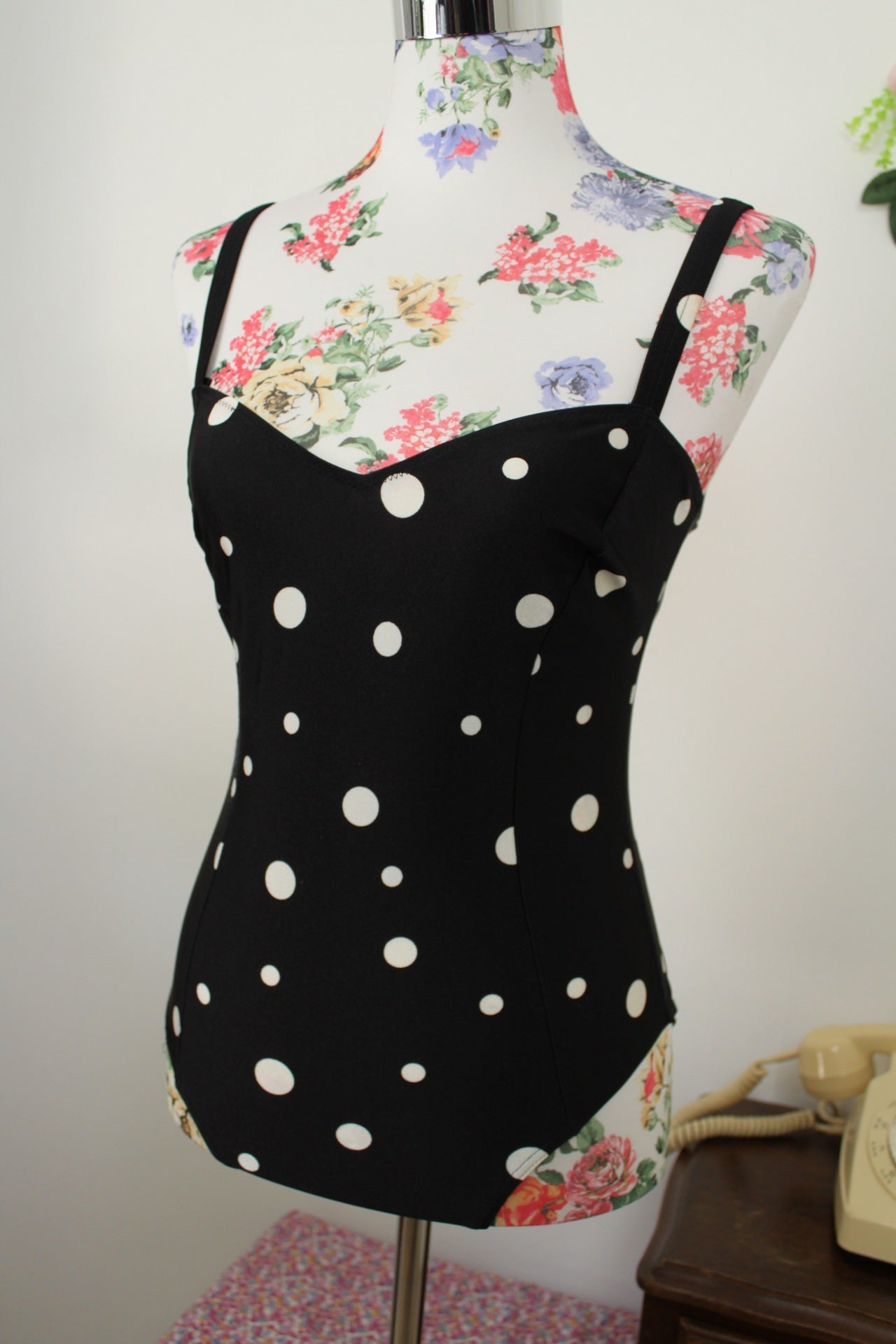 🌸🍒Maillot de bain vintage 80/90's pois & laçage style pin-up - Taille 38🍒🌸