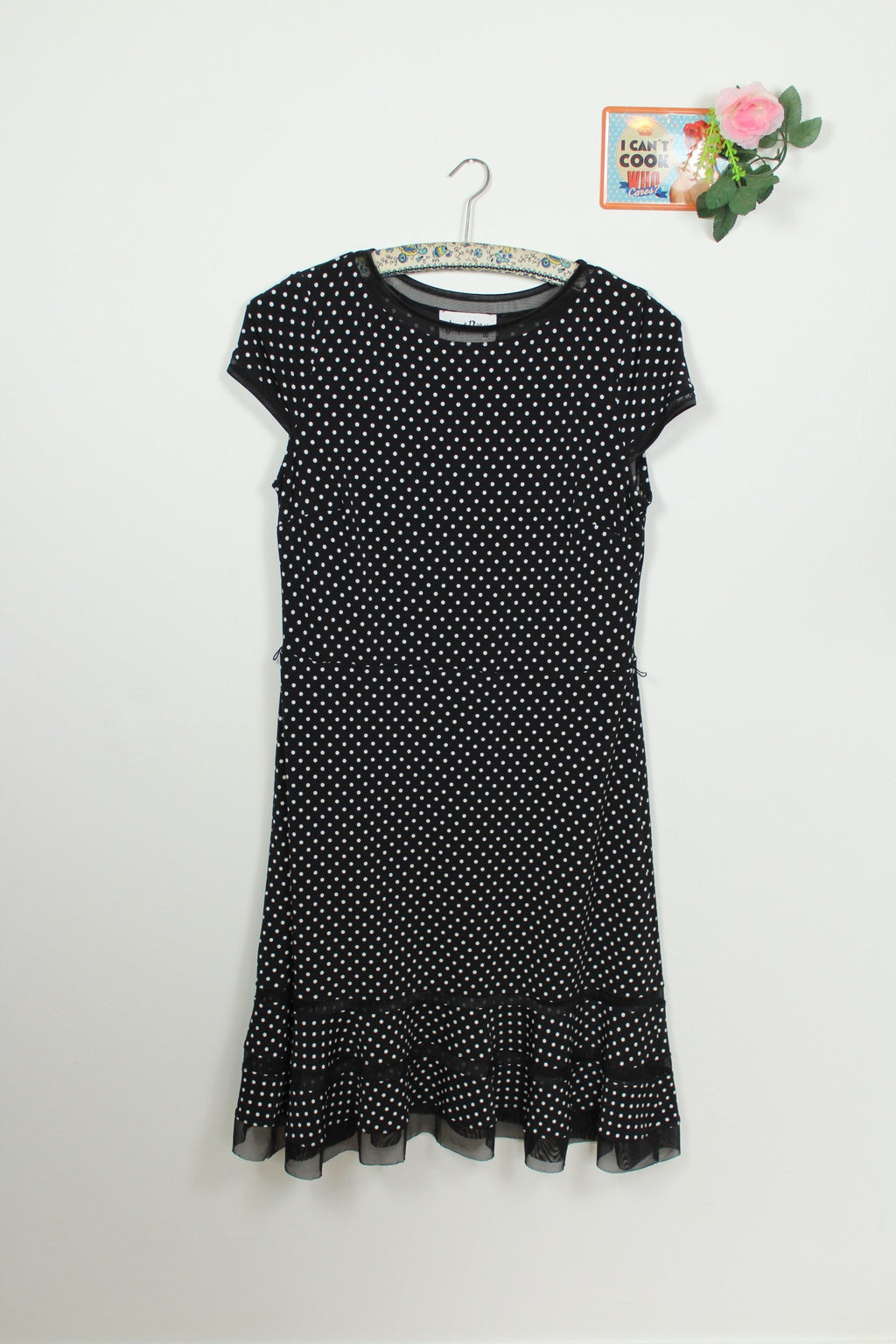 🌸Robe vintage 90's noire à pois - style pin-up & volants ajourés - Joseph Ribkoff🍒