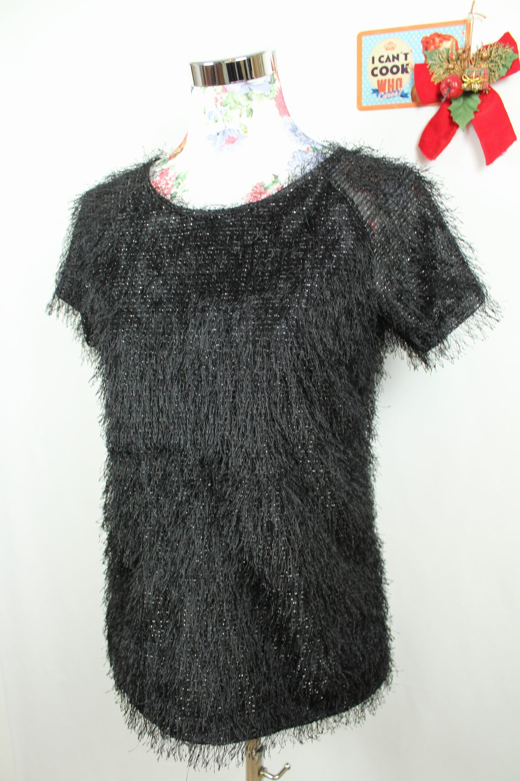 ✨Top noir duveteux pailleté vintage Y2k 2000's pour les fêtes✨