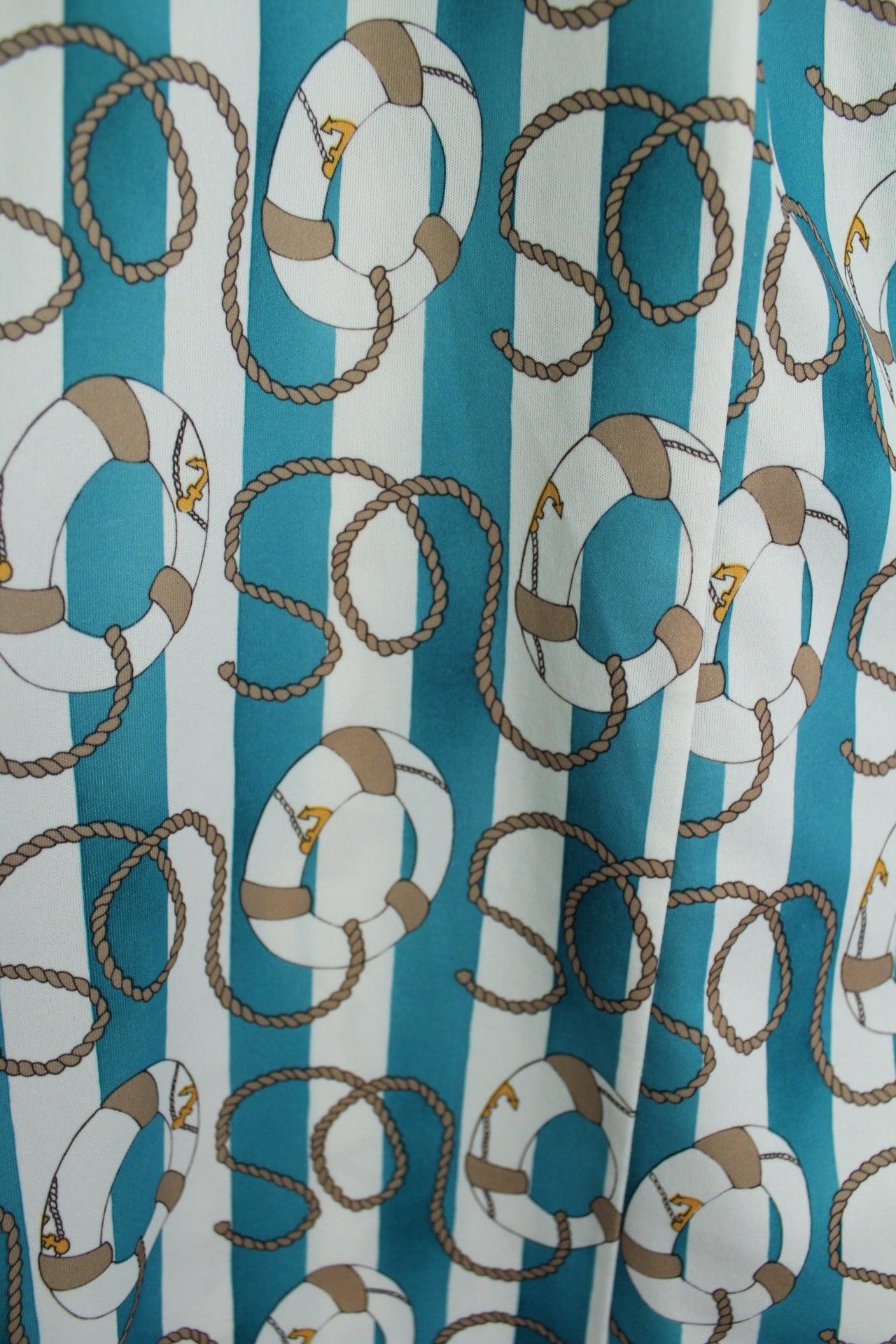 🌸🍒Robe vintage 80's Navy rayures turquoises & motifs nautiques - Taille 38 à 42🍒🌸