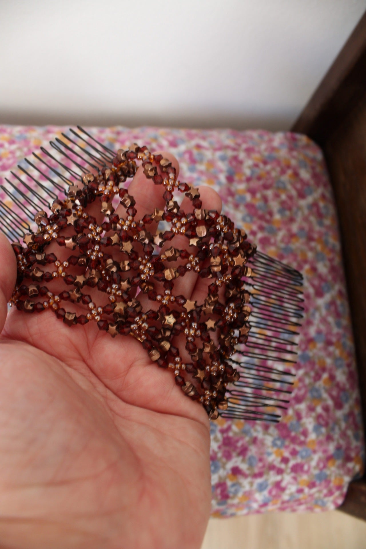 🌸🍒Pince à chignon vintage années 90/2000 perles & étoiles bronze🍒🌸