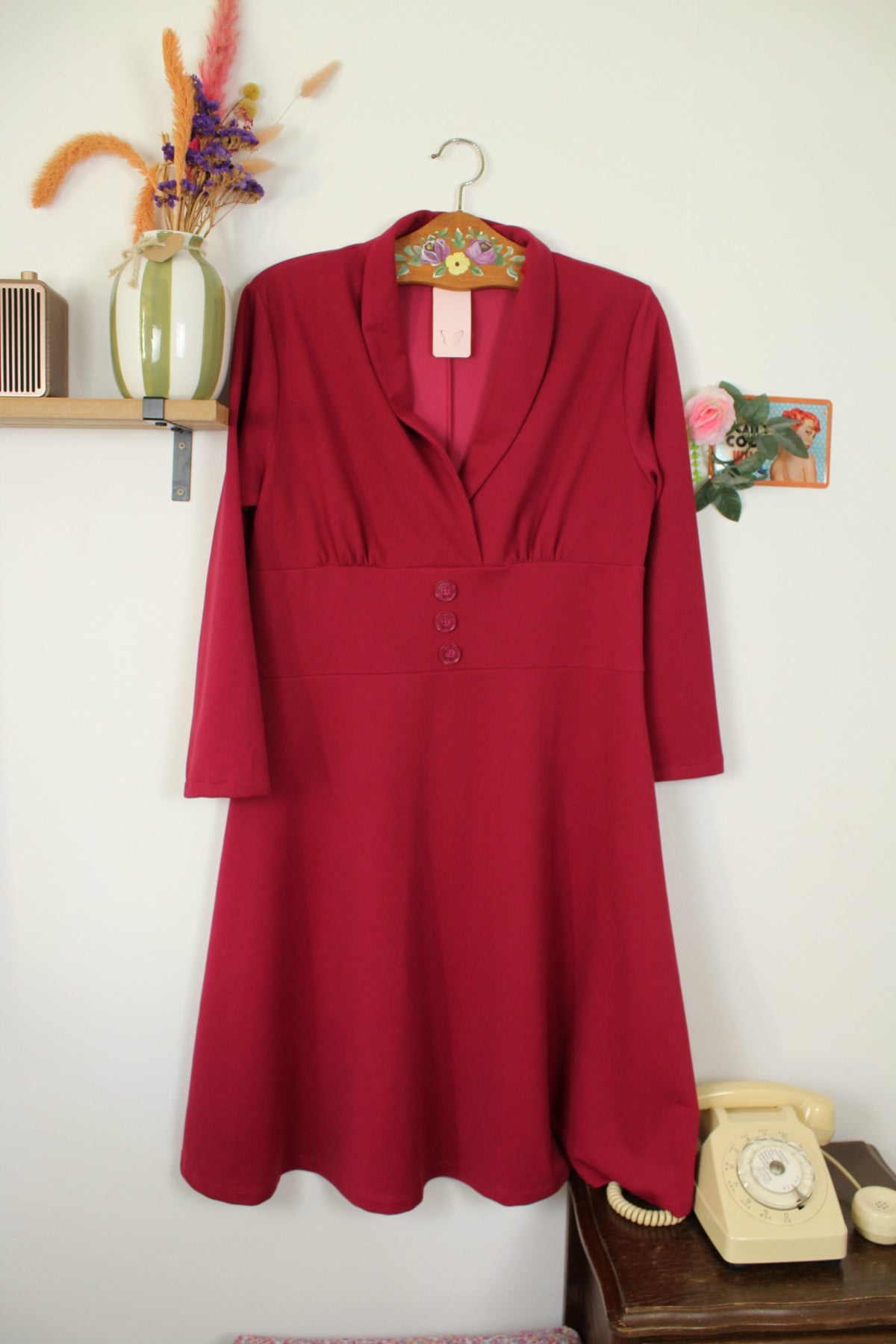 Robe pin-up années 80/90 bordeaux pourpre Sergio Di Fiori - Taille 40/42