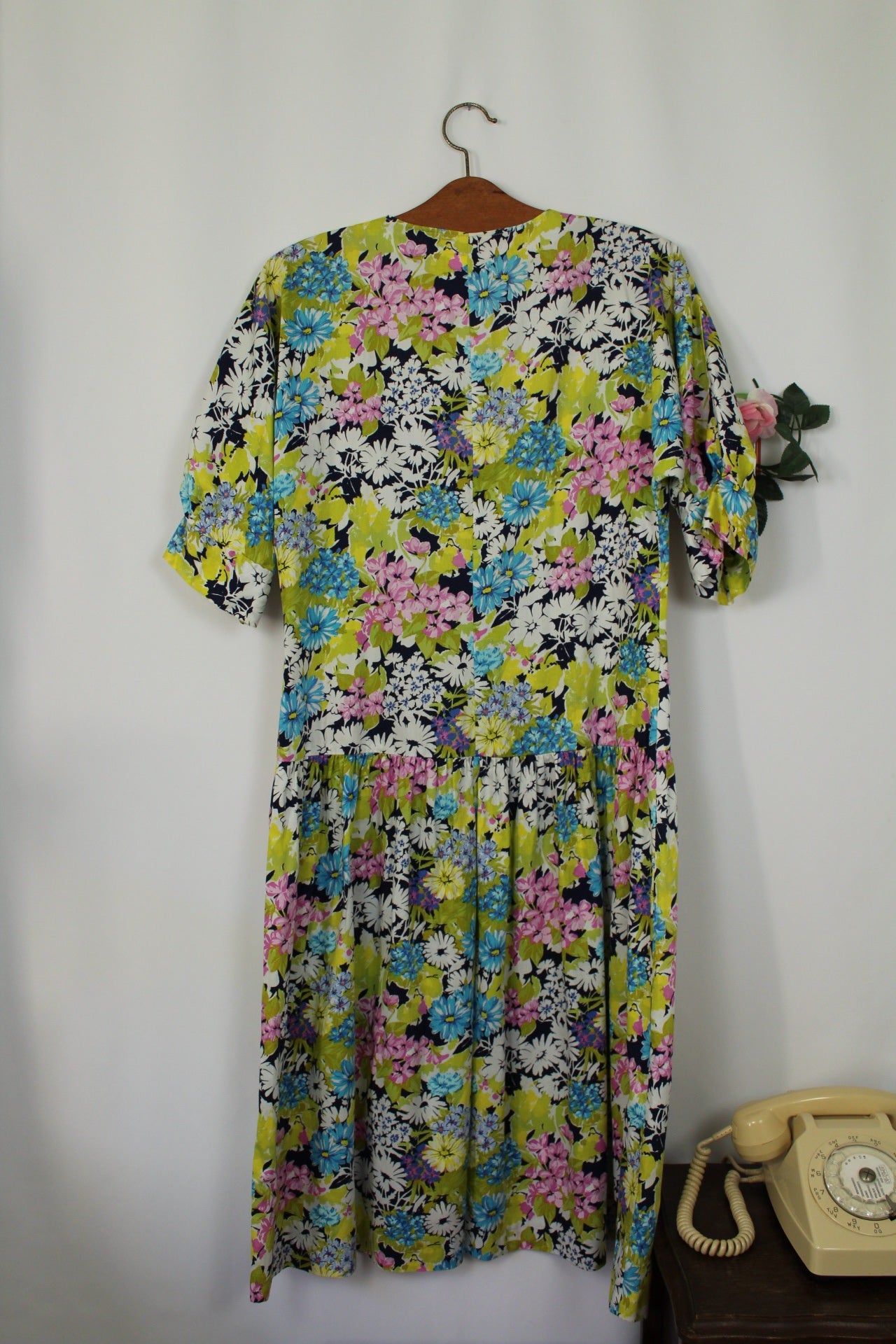 🌸🍒Robe vintage 80's fleurie Gevana - manches bouffantes 100% coton - Taille 38/40🍒🌸