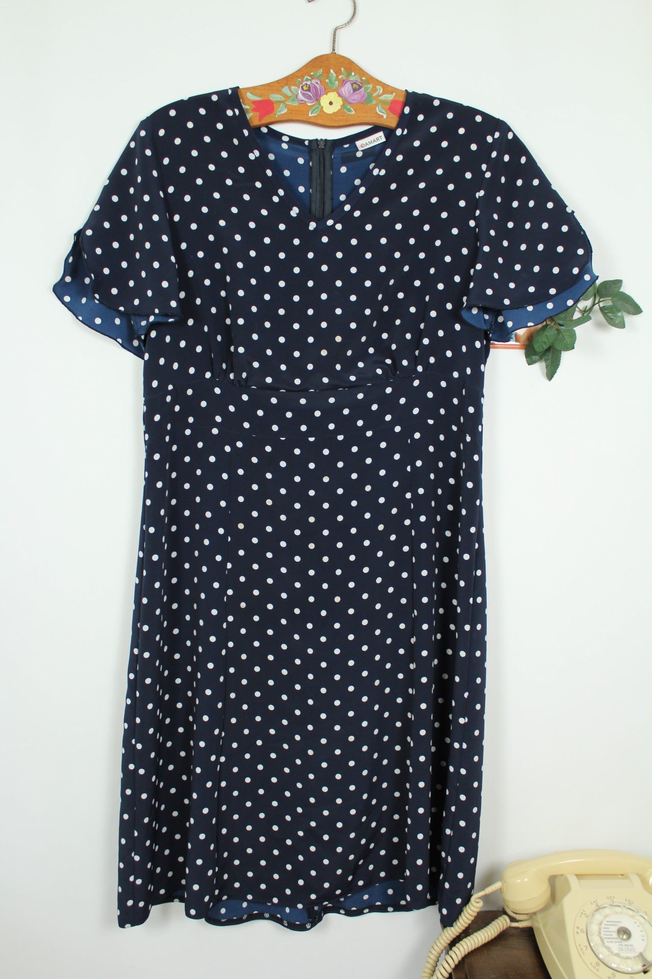🌸🍒Robe vintage 80/90's marine à pois style pin-up/rockabilly - Taille 40🍒🌸