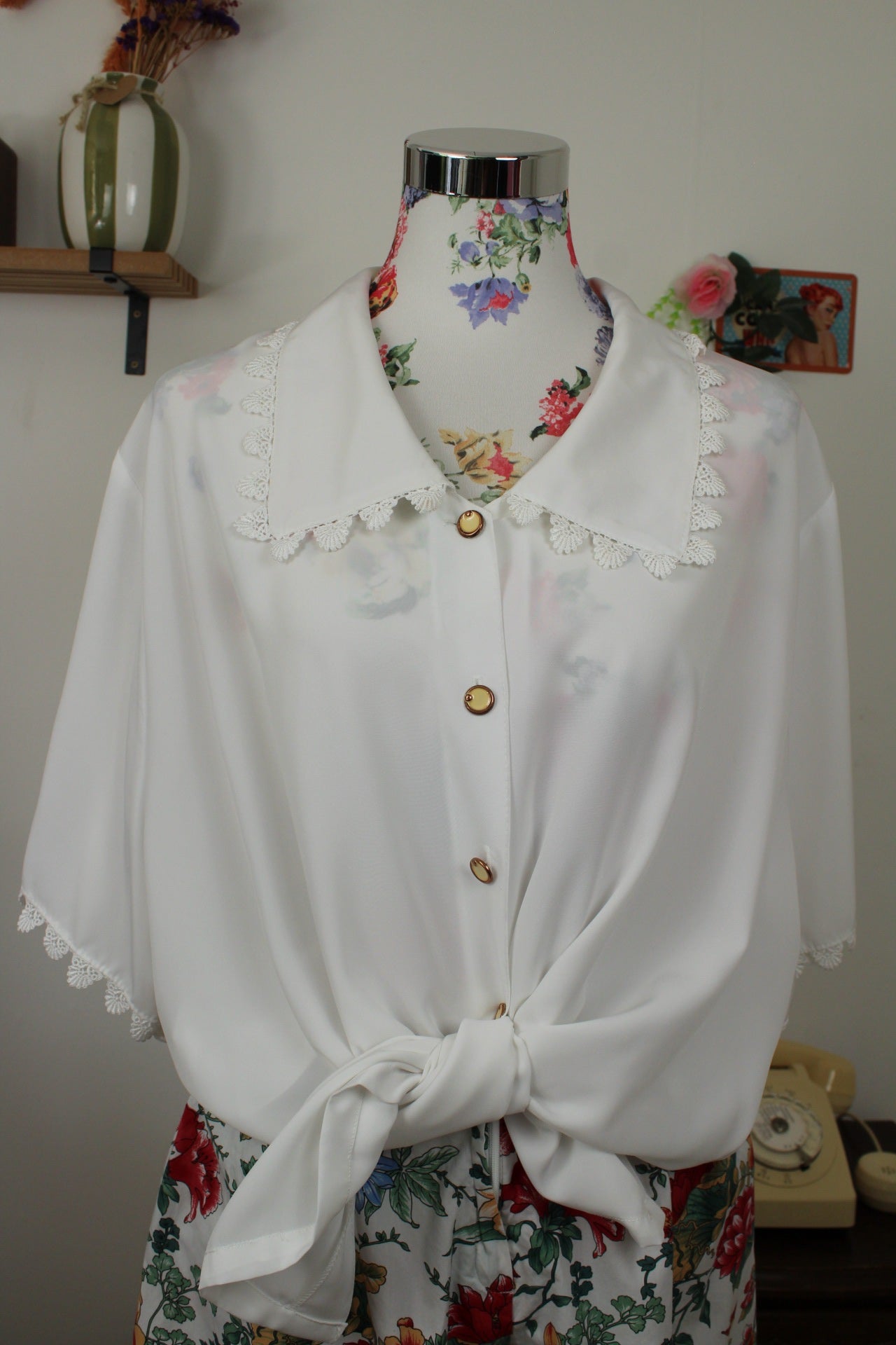 🌸🍒Chemise blanche vintage années 90 col brodé - Taille 48/50🍒🌸