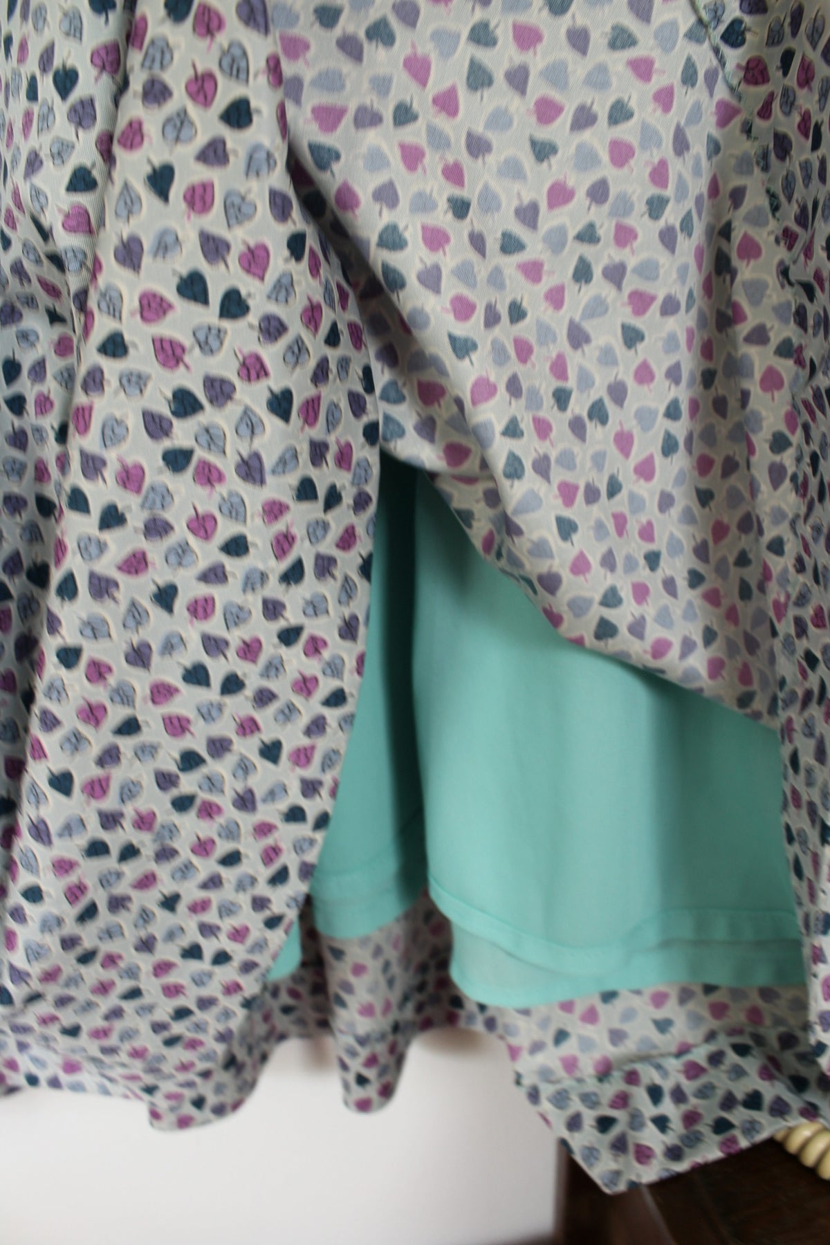 🌸🍒Robe vintage années 70 pin-up/rockabilly bleu ciel imprimé de petites feuilles - Taille 38🍒🌸