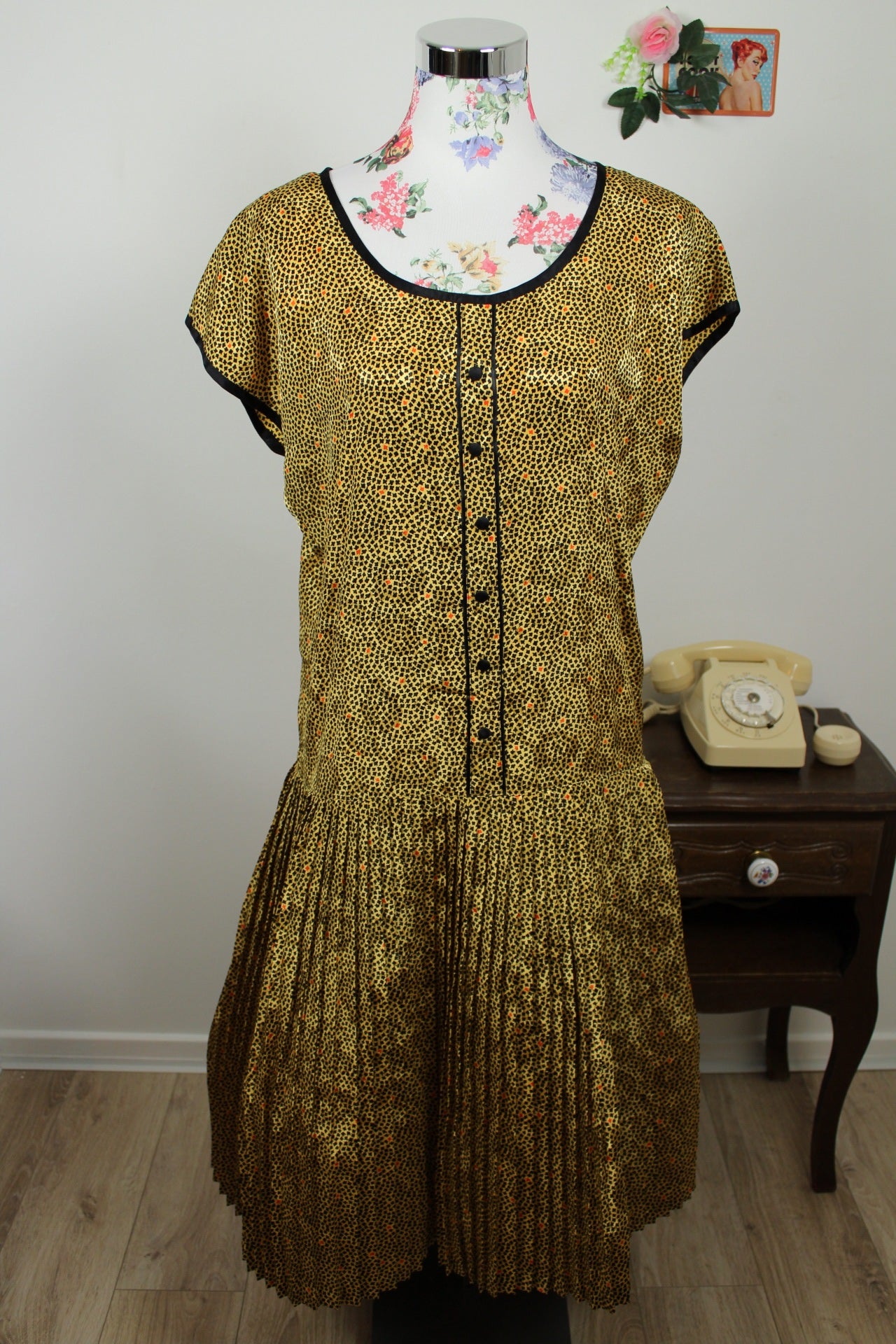 🌸🍒Robe vintage 80's petites fleurs & fleurs satinées jacquard - T.40/42🍒🌸