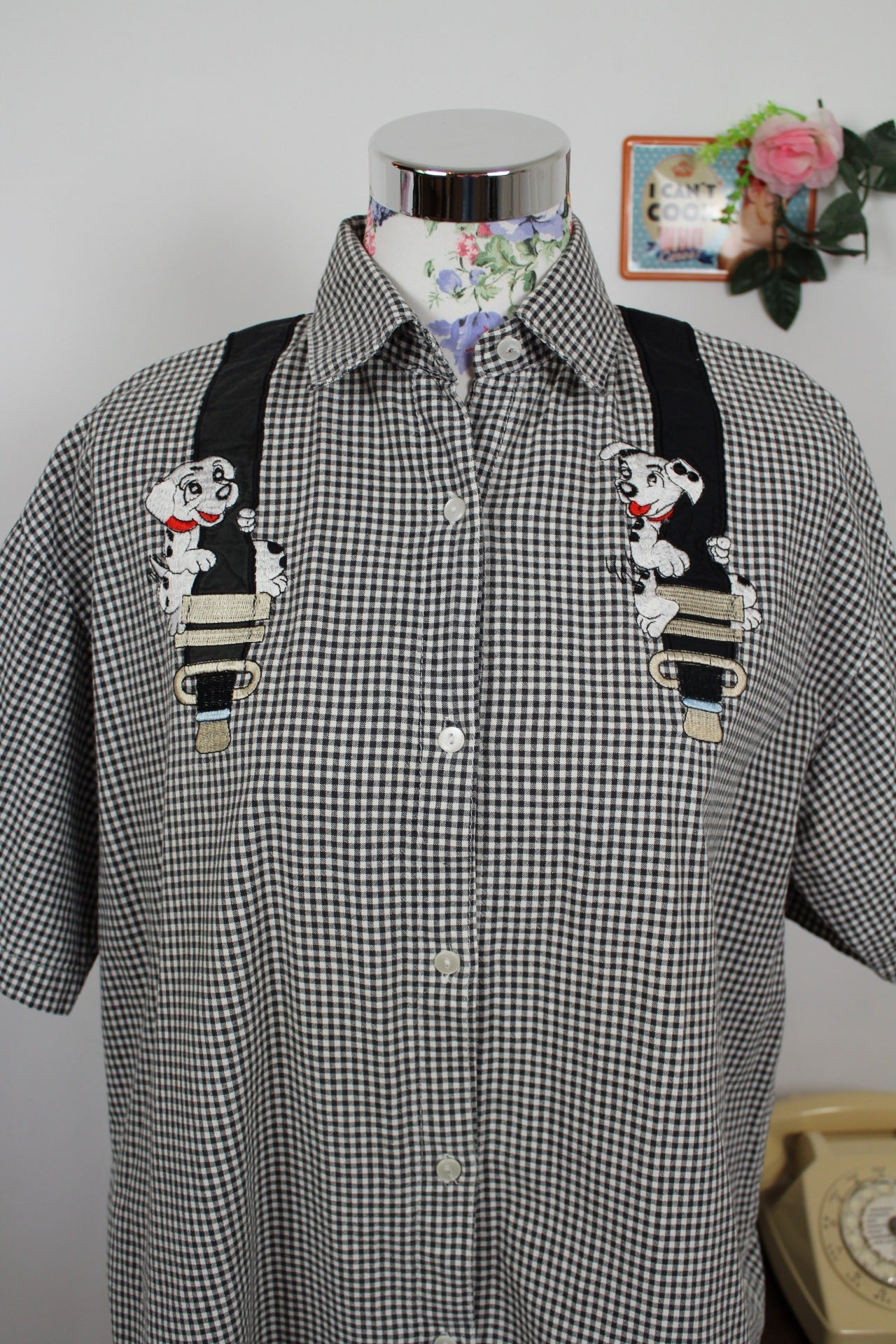 🍒🌸Chemise vintage 90s carreaux et dalmatiens brodés - Taille 40 à 44🌸🍒