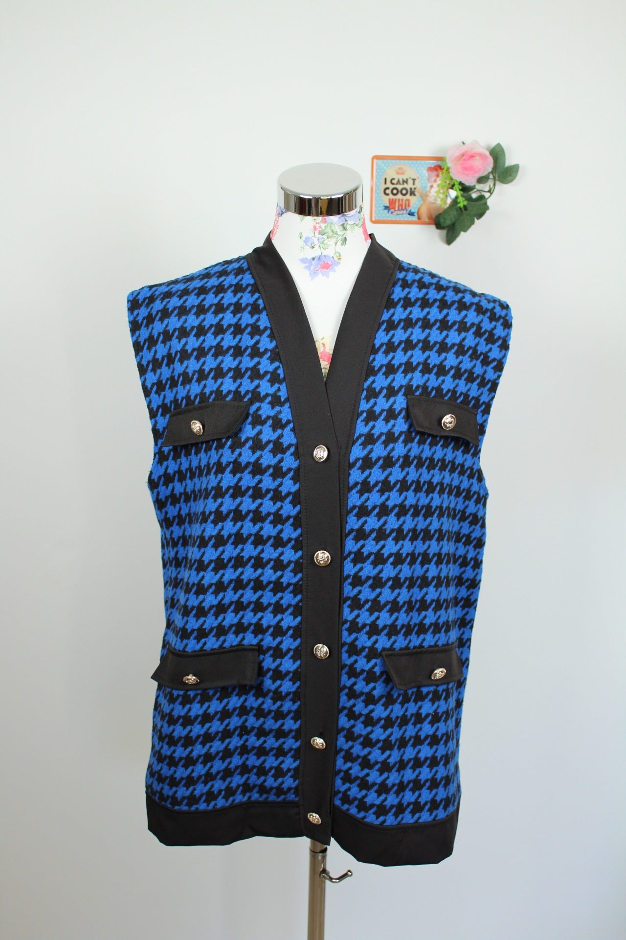 🌸Cardigan/gilet sans manches pieds de poule 90's bleu électrique - made in Italy🍒