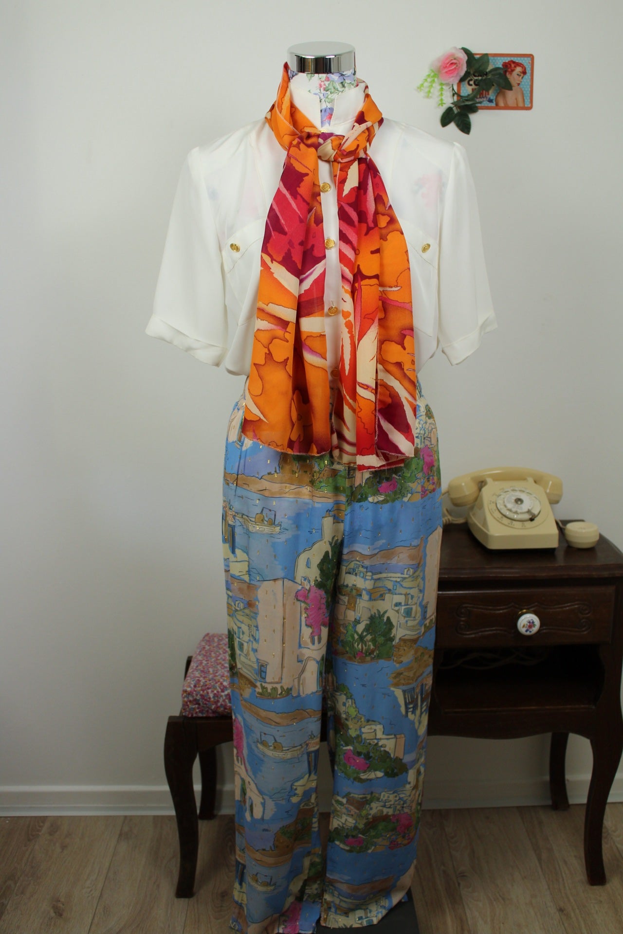 🌸🍒Foulard vintage 90's summer vibes fleuri couleurs chaudes🍒🌸