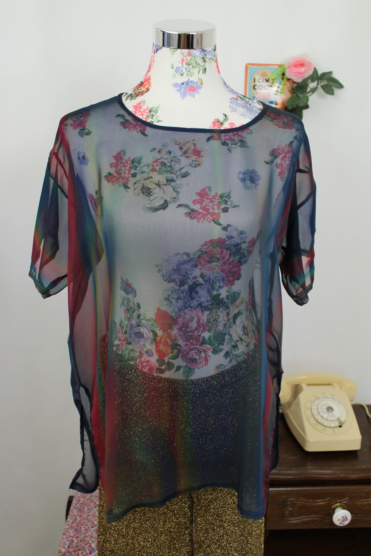 🌸🍒Blouse voile transparent vintage 90's/2000's effet arc-en-ciel - Taille 40/42🍒🌸