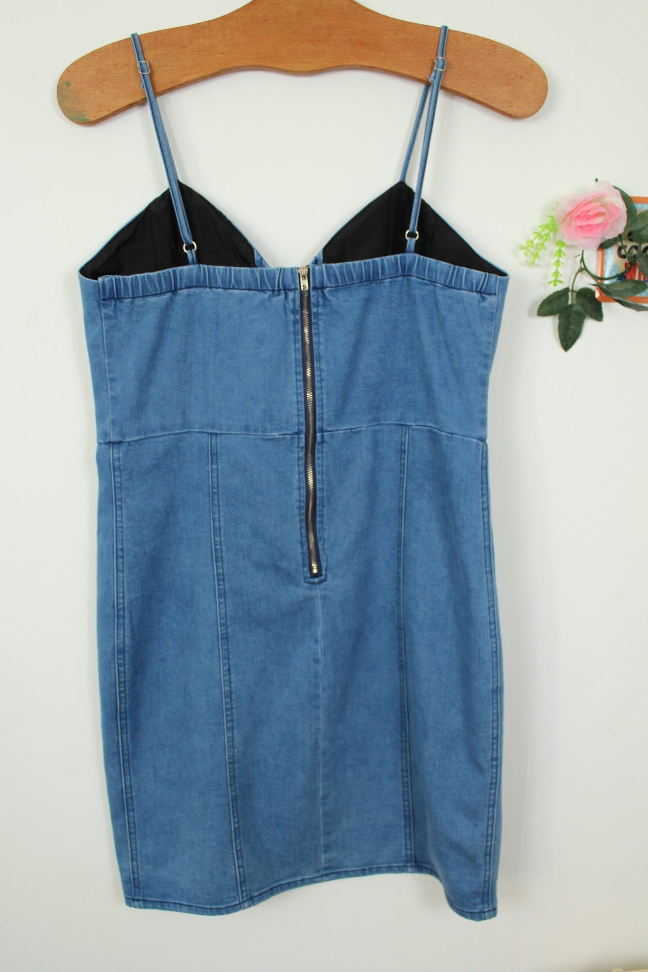 🌸🍒Robe en jean denim Y2k 2000's laçage & bordries florales - Taille 38🍒🌸