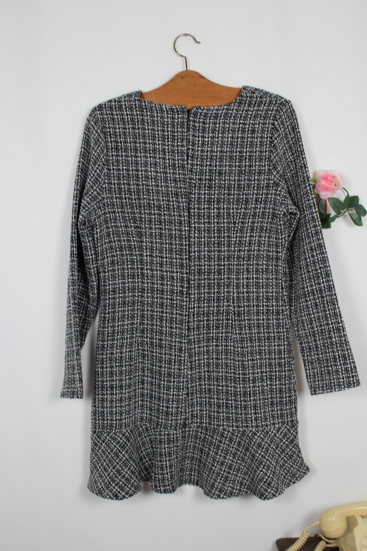 🌸🍒Robe d'hiver tweed noir & blanc - chic preppy - Taille 38/40🍒🌸