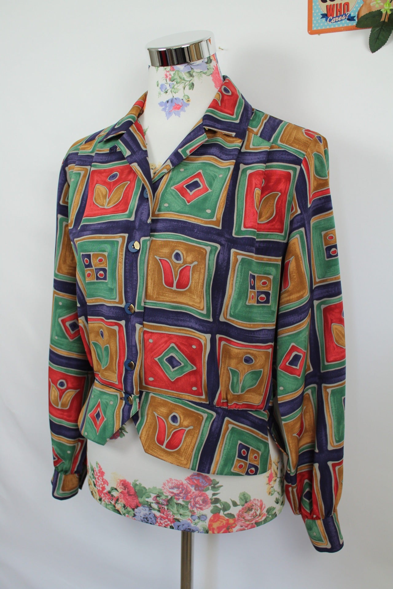 🌸Chemise vintage 80's formes géométriques colorées chic artistique🍒